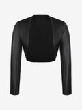 Popilush® Open Front Cropped Cardigan Black / XS Long Sleeve Faux Leather Bolero Jacket