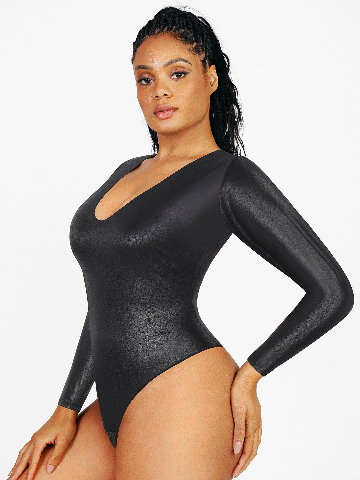 Bodysuit for Woman, Black Mesh Back Long Sleeves Bodysuit, Black Top -   Canada