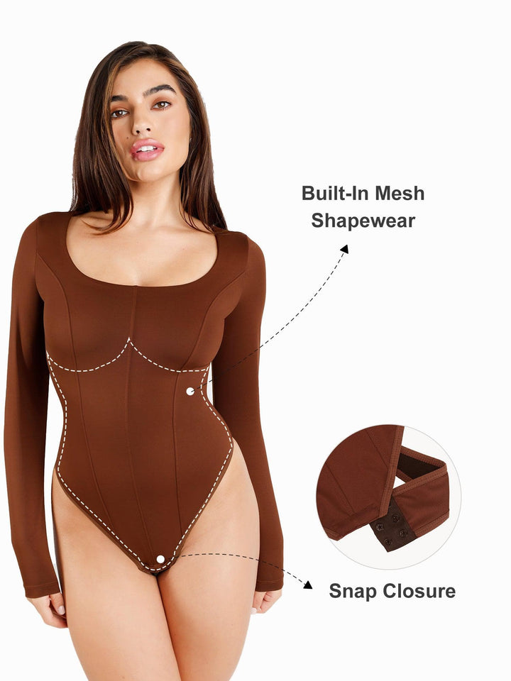 Popilush® Tops Body Shaper Winter Long Sleeve Shapewear Thong Bodysuit