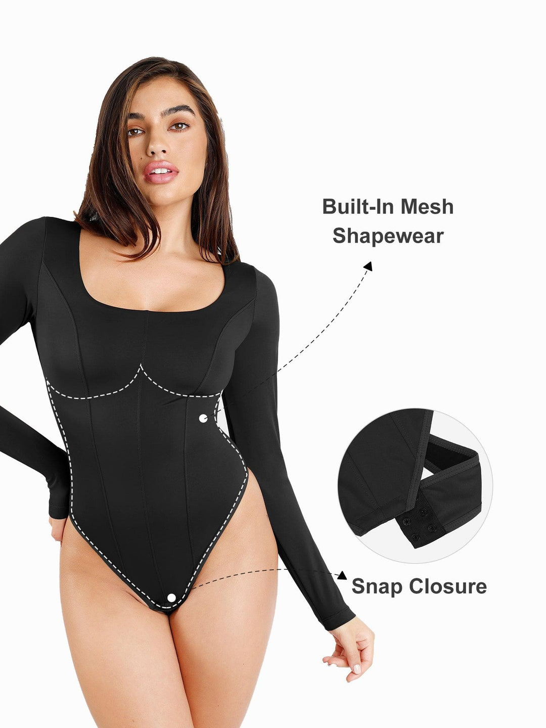 Popilush® Tops Body Shaper Winter Long Sleeve Shapewear Thong Bodysuit