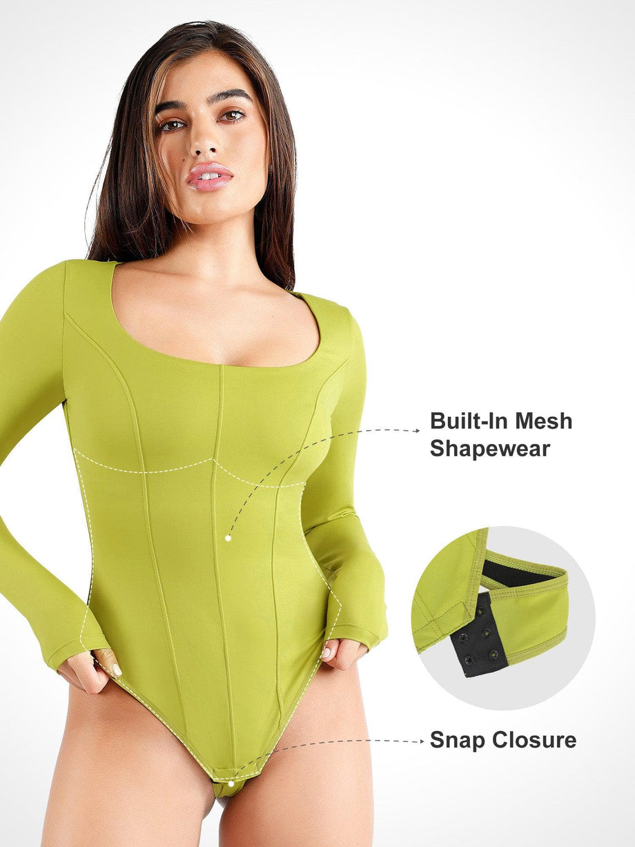 Mesh Bodysuit for Women Crew Neck Long Sleeve Body Suits Sexy Sheer Tops  Tummy Control Shapewear Bodysuit at  Women's Clothing store