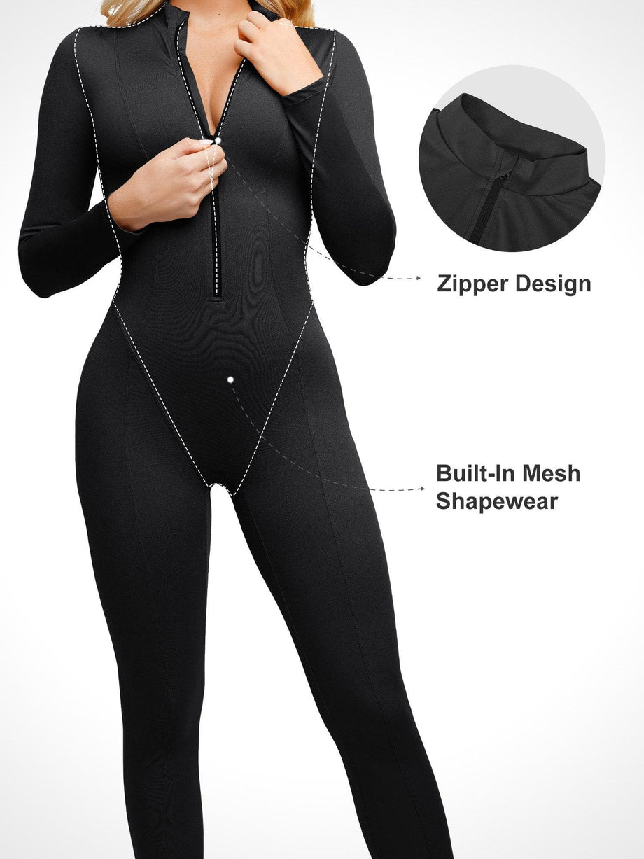 Ladies designer zipper custom long sleeve body leggings sportswear