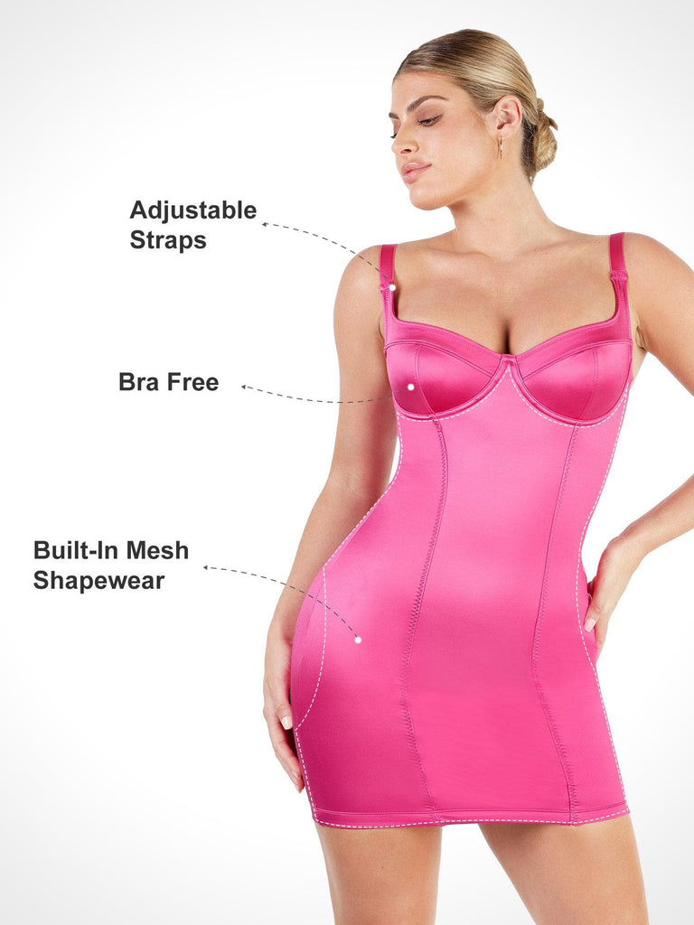 Popilush Vestido moldeador 9 en 1 con faja moldeadora integrada con hombros  descubiertos, vestido formal para mujer, vestido midi ajustado para 2023