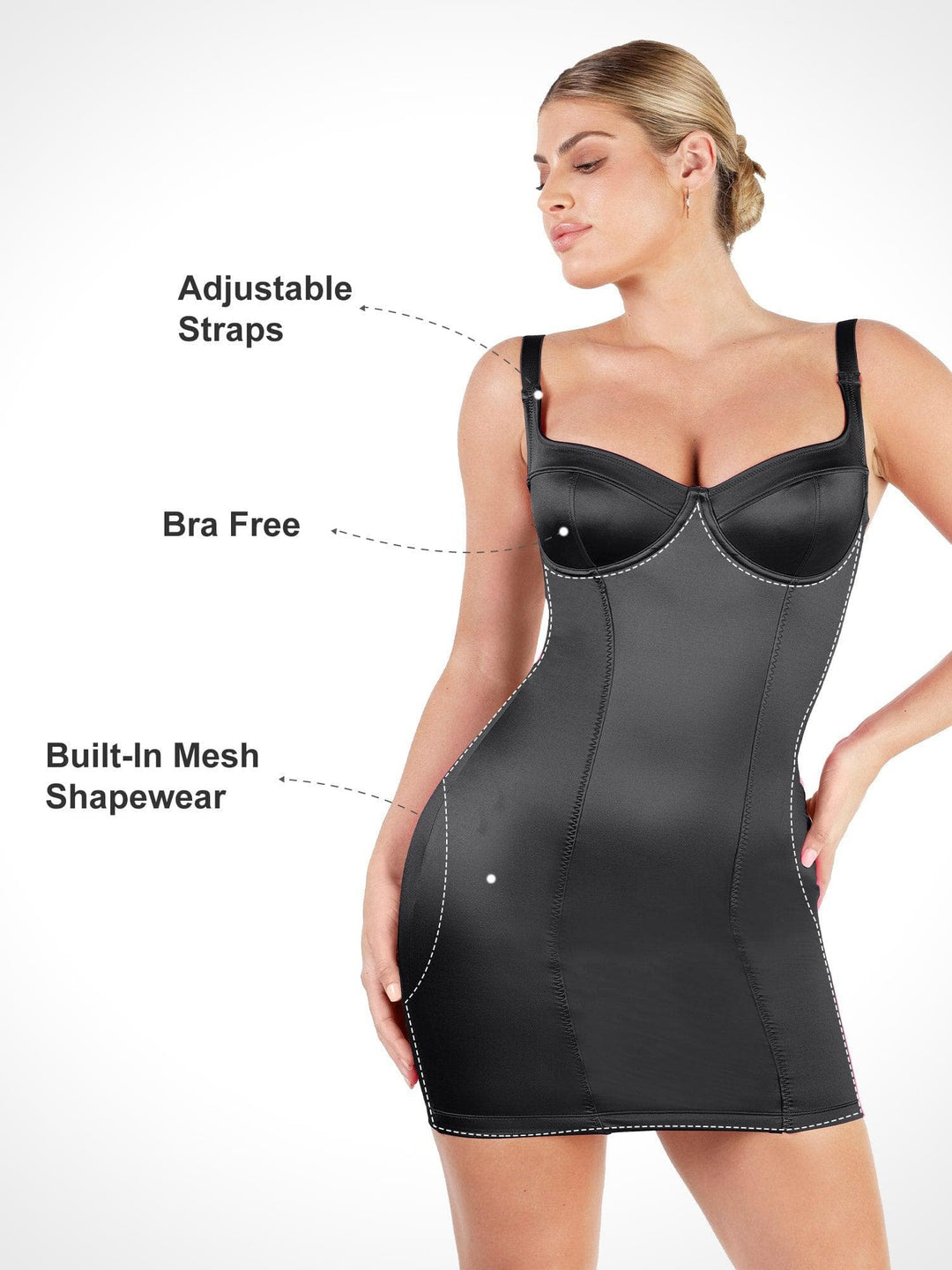 Popilush® Bodycon Summer Dress Tummy Control Built-In Shapewear Metallic Shiny Bustier Mini Dress