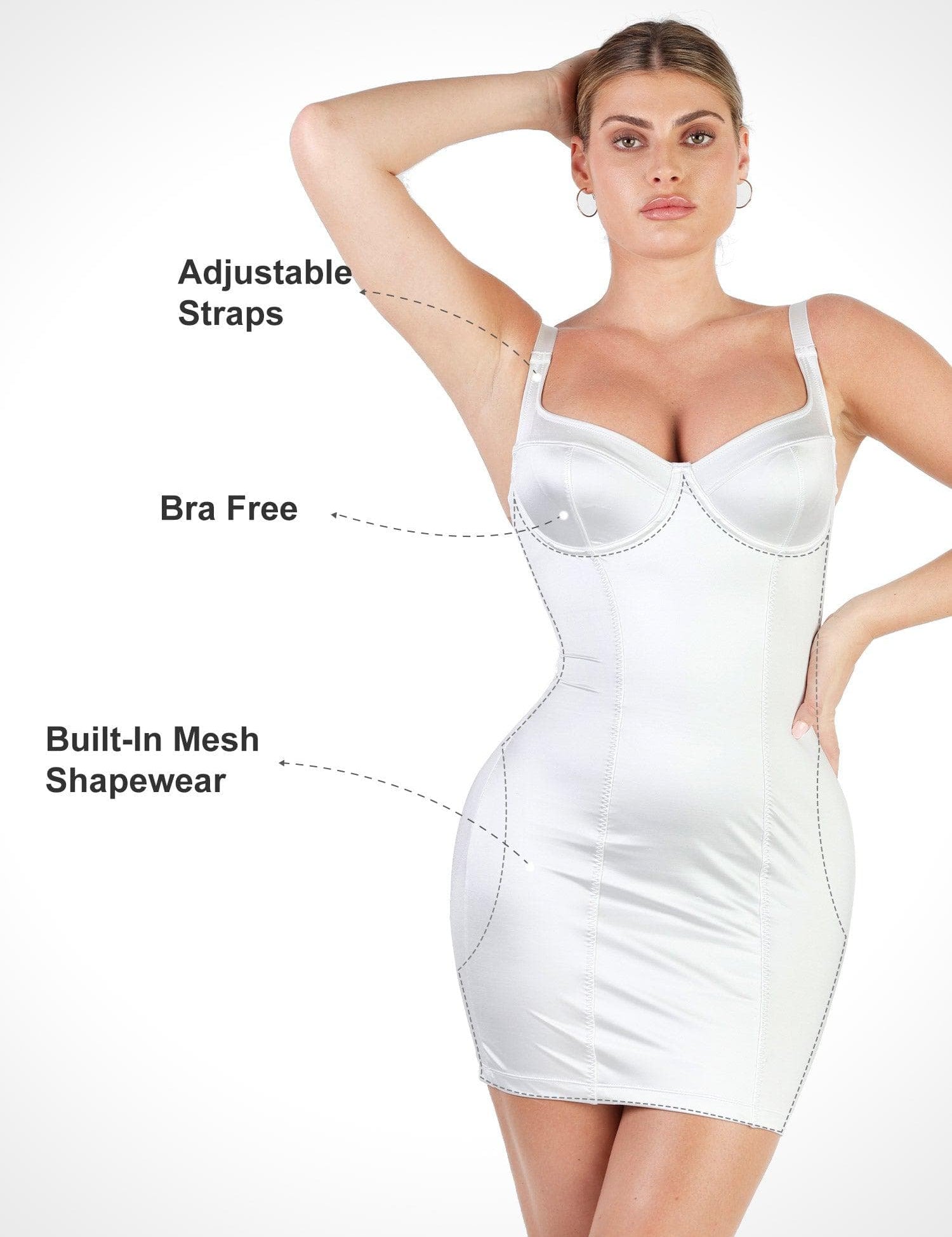 Popilush® Bodycon Summer Dress Tummy Control Built-In Shapewear Metallic Shiny Bustier Mini Dress