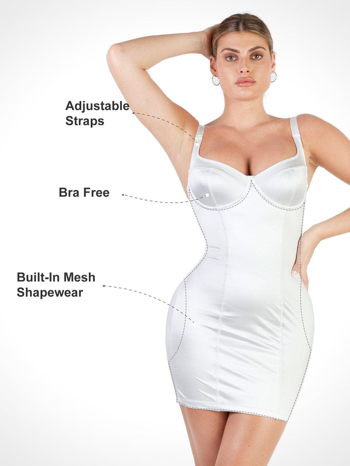 Popilush® Bodycon Summer Dress Tummy Control Built-In Shapewear Metallic Shiny Bustier Mini Dress