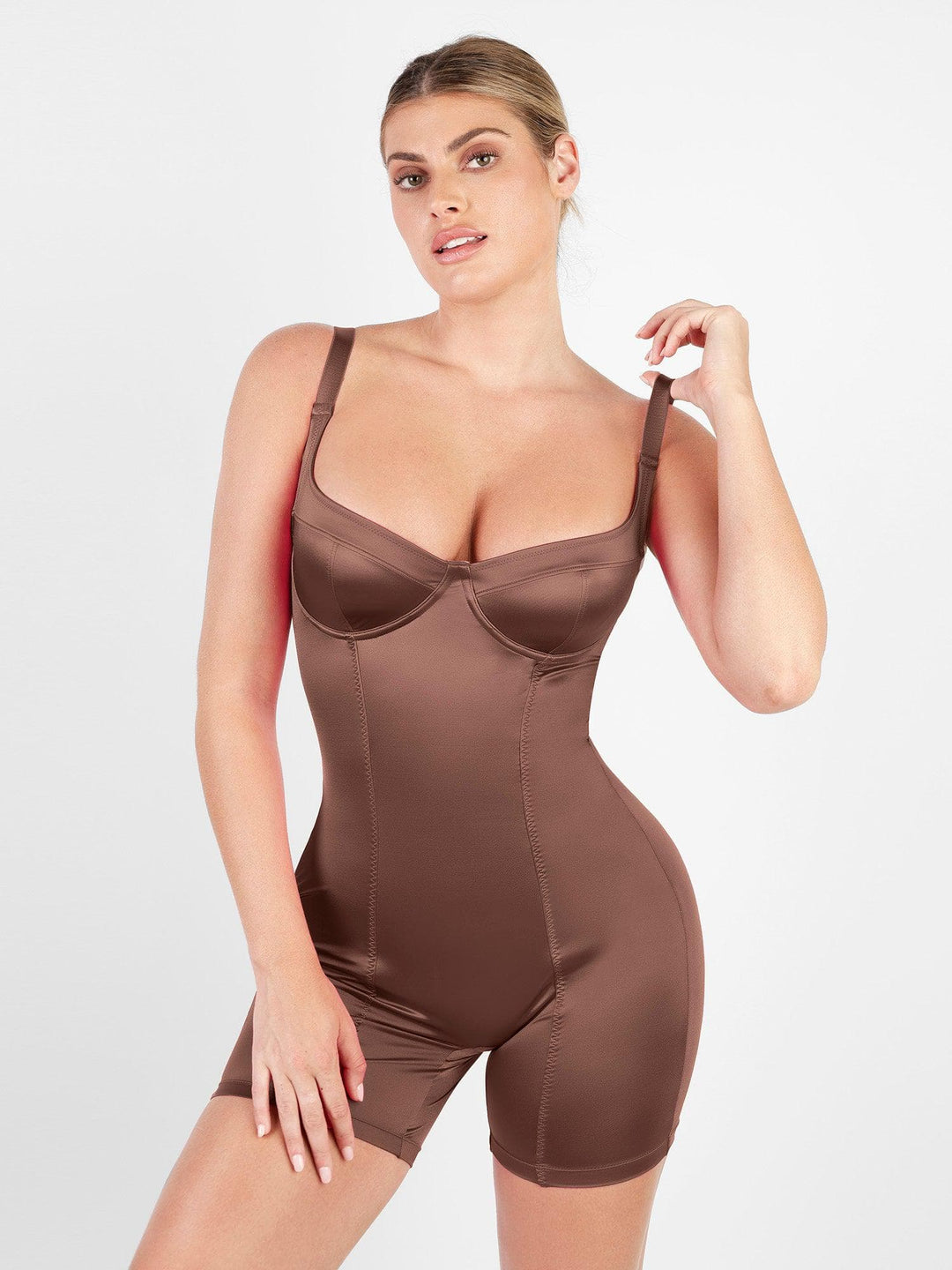 Popilush® Metallic Shiny One Piece Shapewear Mid Thigh Romper