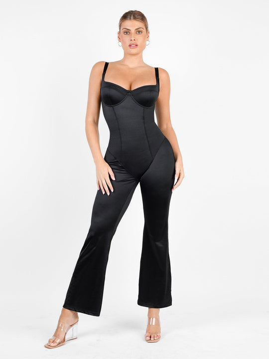 Popilush® Casual Jumpsuit Black / XS Metallic Shiny One Piece Wide Strap Shapewear Jumpsuit