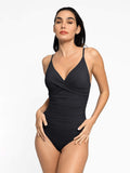 Popilush® Tummy Control Slimming Swimwear Ruched V-Neck One-Piece Shapewear Bodysuit Swimsuit