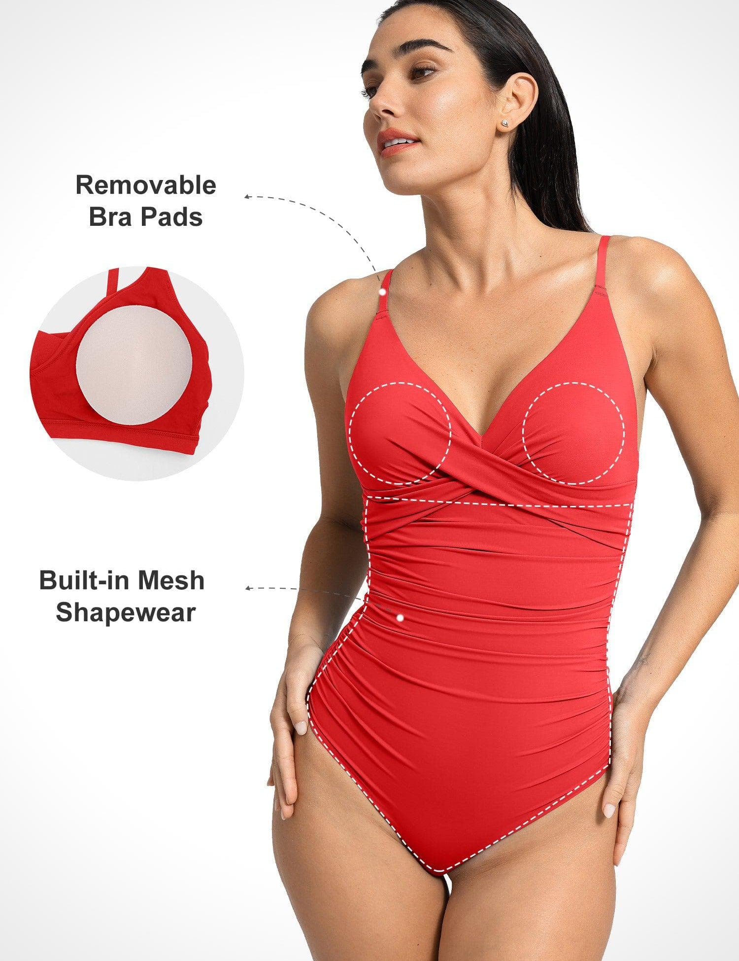 Popilush® Ruched V Neck One-Piece Shapewear Swimsuit