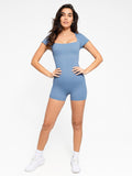 Popilush? Seamless Short-Sleeved T-Neck Sports Jumpsuit Short