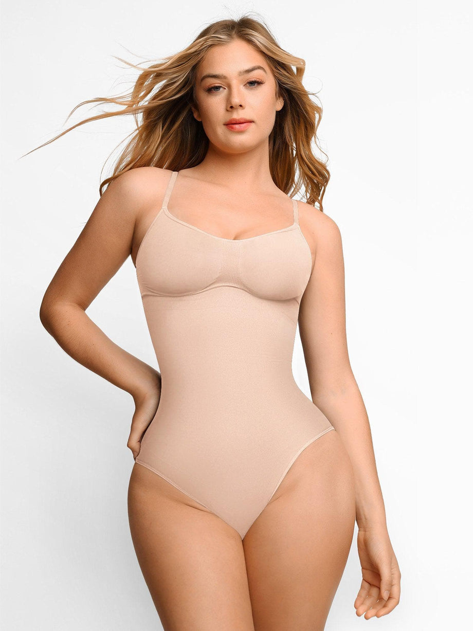 Women's Skin Color Shapewear Bodysuit With Spaghetti Straps, Open Back,  Waist Sculpting & Butt Lifting