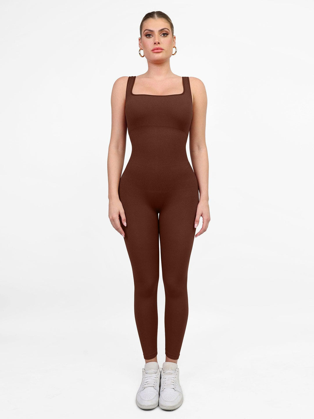 Popilush? Yoga Activewear Jumpsuit Brown / S Seamless Square Neck One Piece Sport Jumpsuit