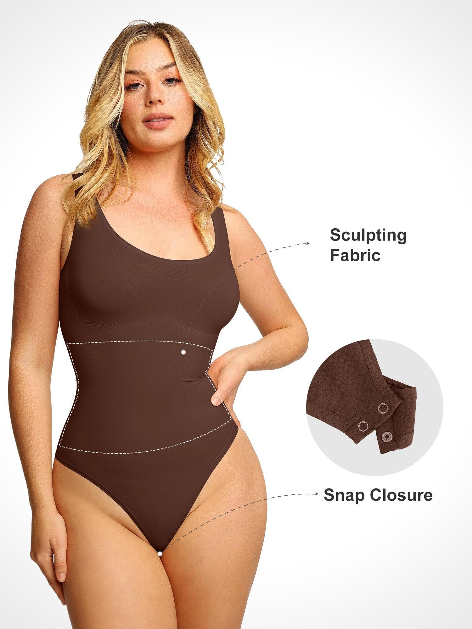 Popilush Bodysuits for Women Tummy Control - Faux Leather Deep V Neck Thong  Shapewear Bodysuit Sleeveless Black Tank Top