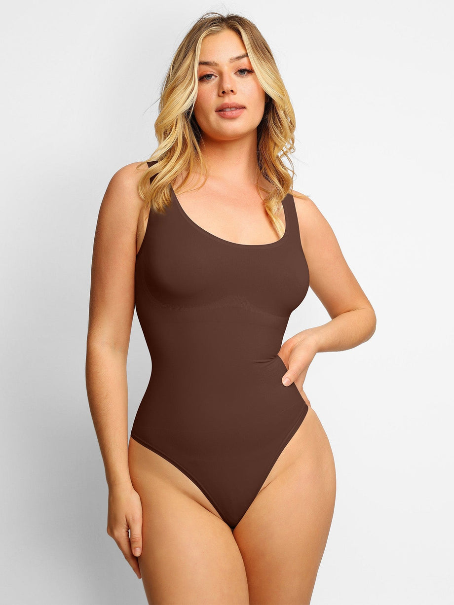 Popilush V-Neck Long Sleeve Shapewear Bodysuit for Women Tummy Control Thong  Tank Tops Stretchy Body Suit Brown at  Women's Clothing store