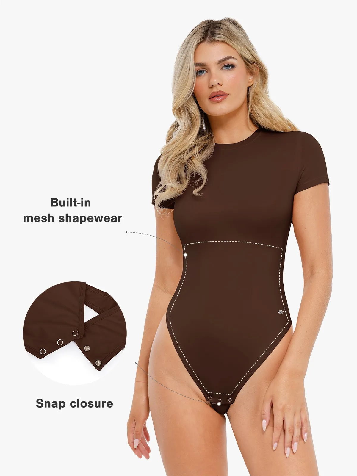 Popilush® Shapewear Cloudsense Short Sleeve Crew-Neck Bodysuit