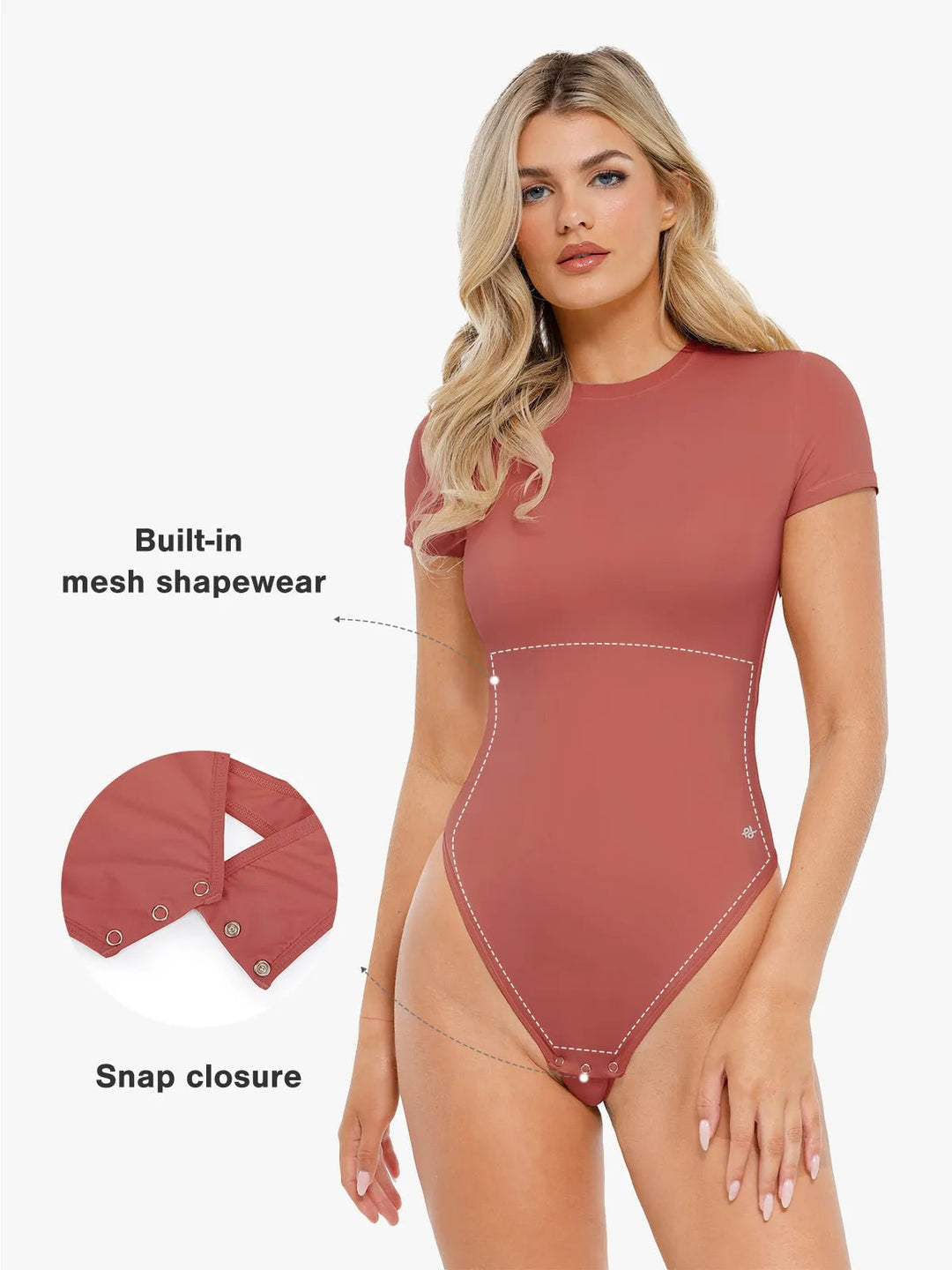 Popilush® Shapewear Cloudsense Short Sleeve Crew-Neck Bodysuit