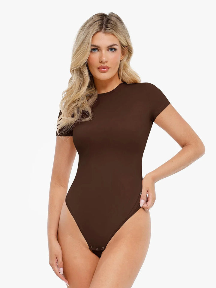 Popilush® Brown / S Shapewear Cloudsense Short Sleeve Crew-Neck Bodysuit