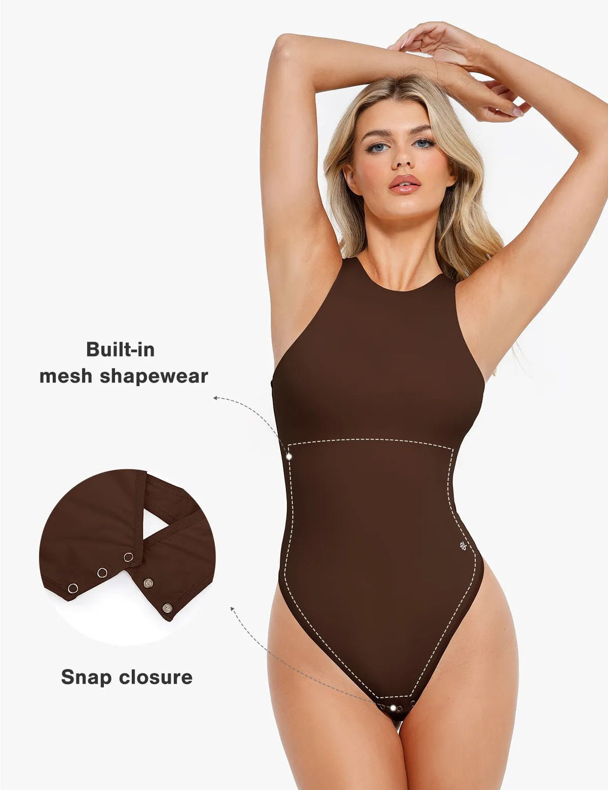 Popilush® Shapewear Cloudsense Sleeveless Cutaway Round Neck Bodysuit