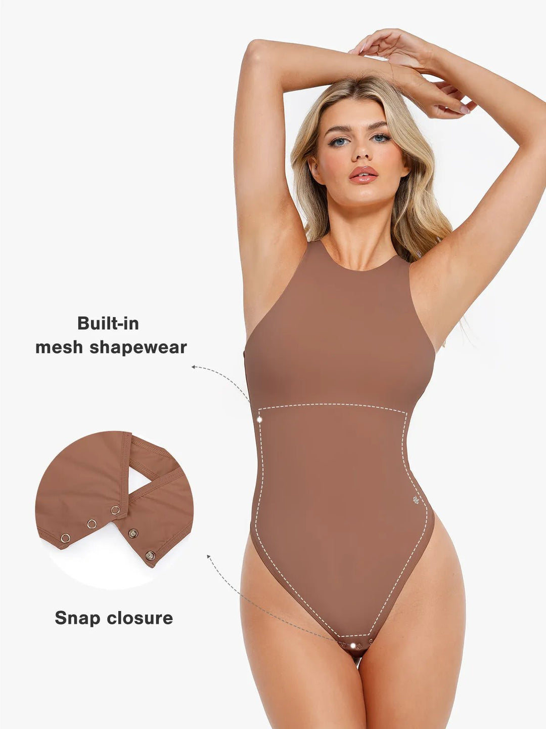 Popilush® Shapewear Cloudsense Sleeveless Cutaway Round Neck Bodysuit