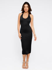 Popilush® Party Cocktail Evening Bodycon Summer Gown Black / XS Shapewear Convertible Backless Halter Sculpting Midi Dress