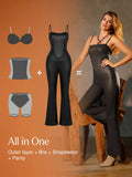 Popilush® Sexy Slip Flare Jumpsuit Shapewear Faux Leather Corset Bodice Slimming Jumpsuit