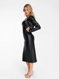 Popilush? Shapewear Faux Leather Corset Midi Dress Bolero Jacket Set