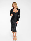 Popilush? Shapewear Faux Leather Corset Midi Dress Bolero Jacket Set