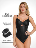 Popilush® Shapewear Faux Leather Hourglass Cutout Corset Bodysuit