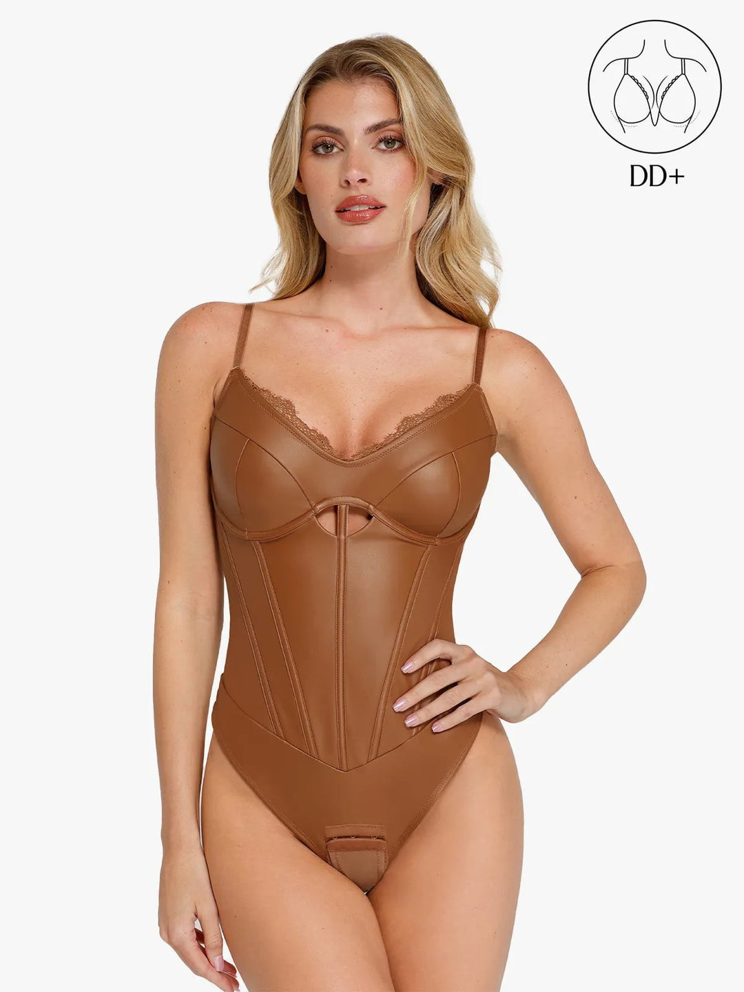 Popilush® Brown / XS Shapewear Faux Leather Hourglass Cutout Corset Bodysuit