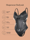 Popilush® Tops Body Shaper Slip Thong Shapewear Faux Leather Hourglass Cutout Corset Bodysuit