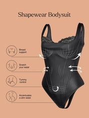 Popilush® Sexy Tops Body Shaper Shapewear Faux Leather Lace Balconette Sculpting Bodysuit