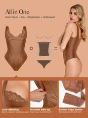 Popilush® Sexy Tops Body Shaper Shapewear Faux Leather Lace Balconette Sculpting Bodysuit