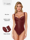 Popilush® Sexy Tops Body Shaper Shapewear Faux Leather Lace Balconette Sculpting Bodysuit