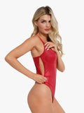 Popilush® Tops Body Shaper Tank Shapewear Faux Leather Plunging V Sculpting Corset Bodysuit