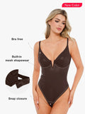 Popilush® Tops Body Shaper Tank Shapewear Faux Leather Plunging V Sculpting Corset Bodysuit