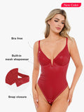 Popilush® Tops Body Shaper Tank Shapewear Faux Leather Plunging V Sculpting Corset Bodysuit