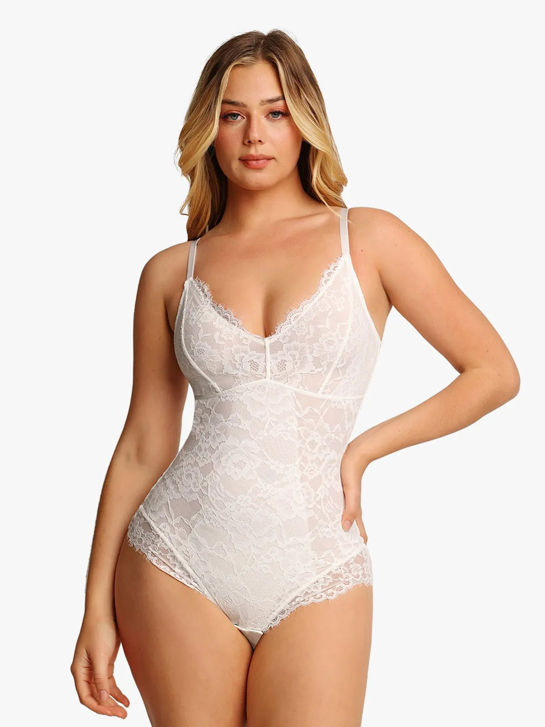 Popilush® Tops Body Shaper Jumpsuit White / S Shapewear Firm Control Smoothing Full Lace Thong Bodysuit