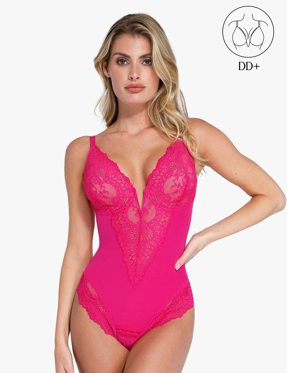  XS Shapewear Full Coverage Plunging Lace Slimming Bodysuit