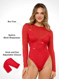 Popilush® Shapewear Heat-Set Crystal Mesh Long-Sleeve Slimming Bodysuit