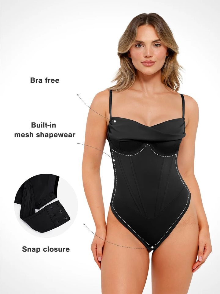 Popilush® Tops Body Shaper Slip Thong Shapewear Hourglass Corset Bust Draping Bodysuit