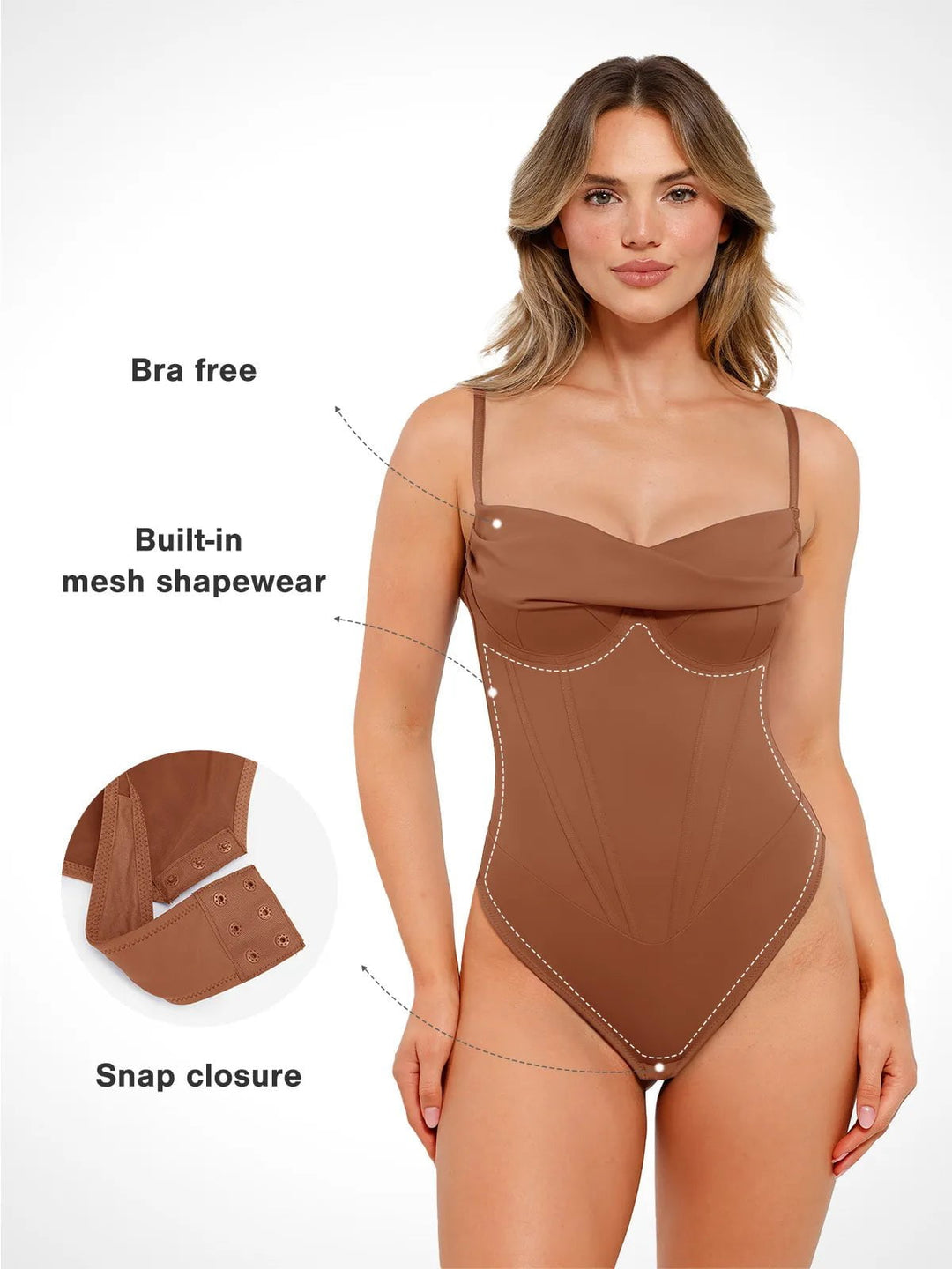 Popilush® Tops Body Shaper Slip Thong Shapewear Hourglass Corset Bust Draping Bodysuit