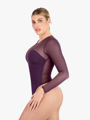 Popilush® Sexy Tops Body Shaper Winter Shapewear Illusion Mesh Long Sleeve Tummy Control Bodysuit