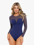 Popilush® Sexy Tops Body Shaper Winter Blue / S Shapewear Illusion Mesh Long Sleeve Tummy Control Bodysuit