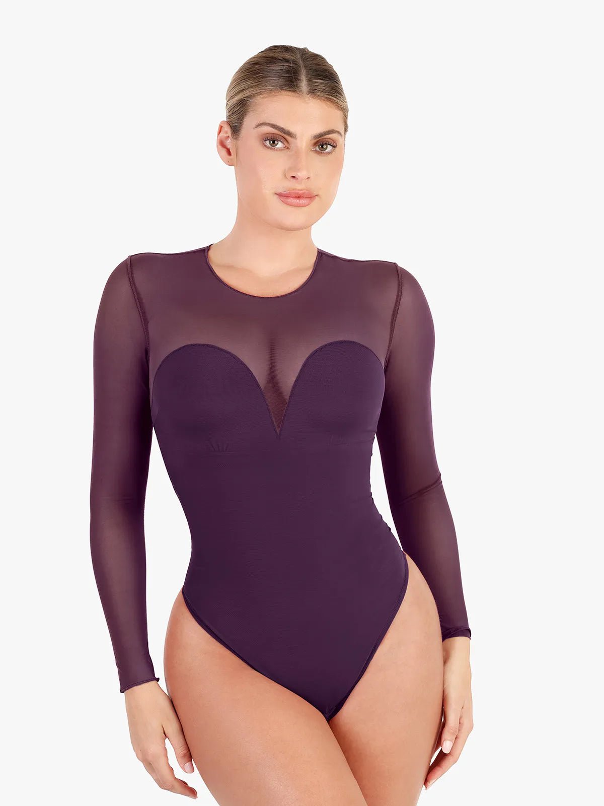 Popilush® Sexy Tops Body Shaper Winter Purple / S Shapewear Illusion Mesh Long Sleeve Tummy Control Bodysuit