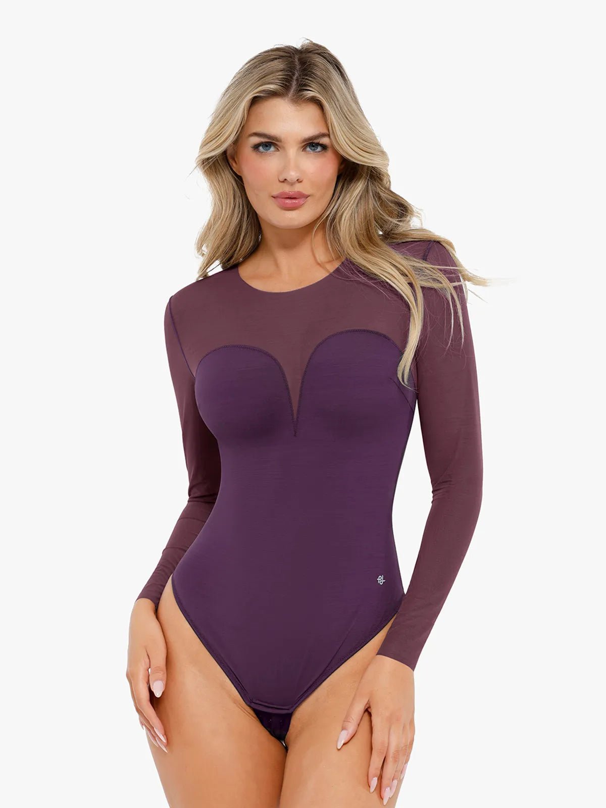 Popilush® Sexy Tops Body Shaper Winter Purple / S Shapewear Illusion Mesh Long Sleeve Tummy Control Bodysuit