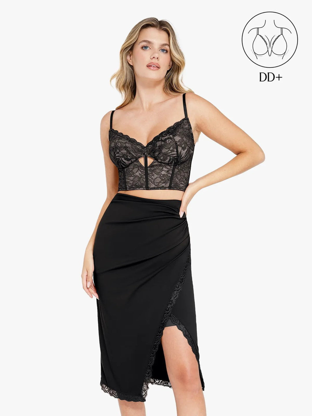 Popilush® Cami Crop Top Bra Set / Black / XS Shapewear Lace Corset Bra or Slimming Midi Wrap Skirt