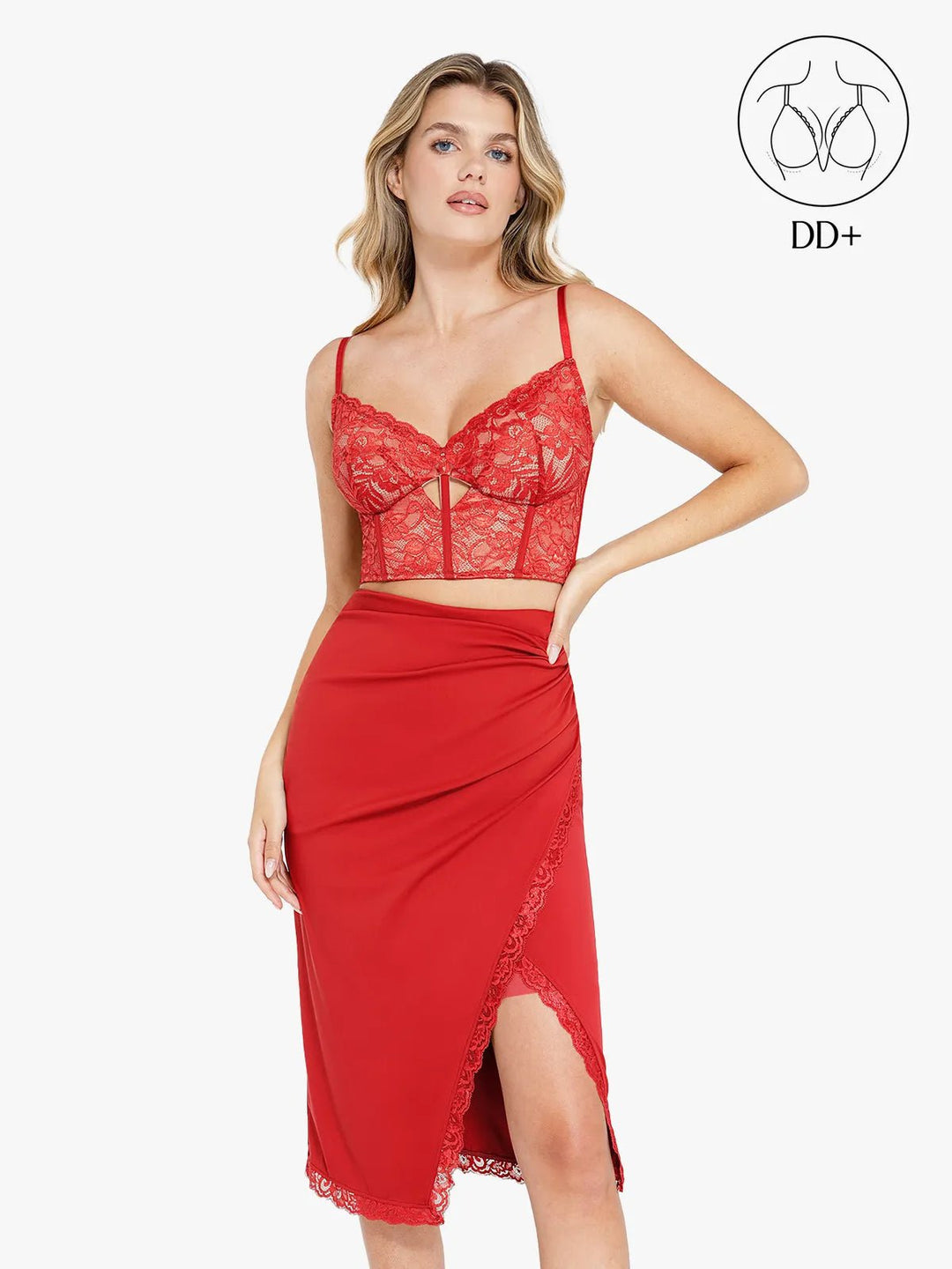 Popilush® Cami Crop Top Bra Set / Red / XS Shapewear Lace Corset Bra or Slimming Midi Wrap Skirt