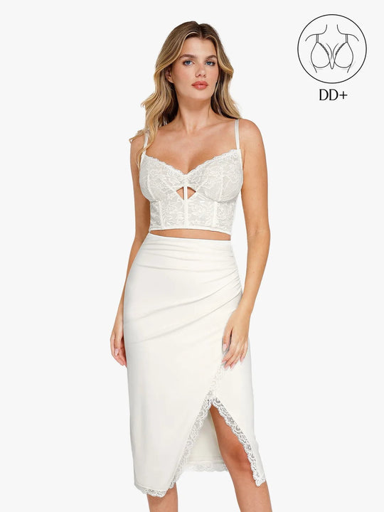 Popilush® Cami Crop Top Bra Set / White / XS Shapewear Lace Corset Bra or Slimming Midi Wrap Skirt