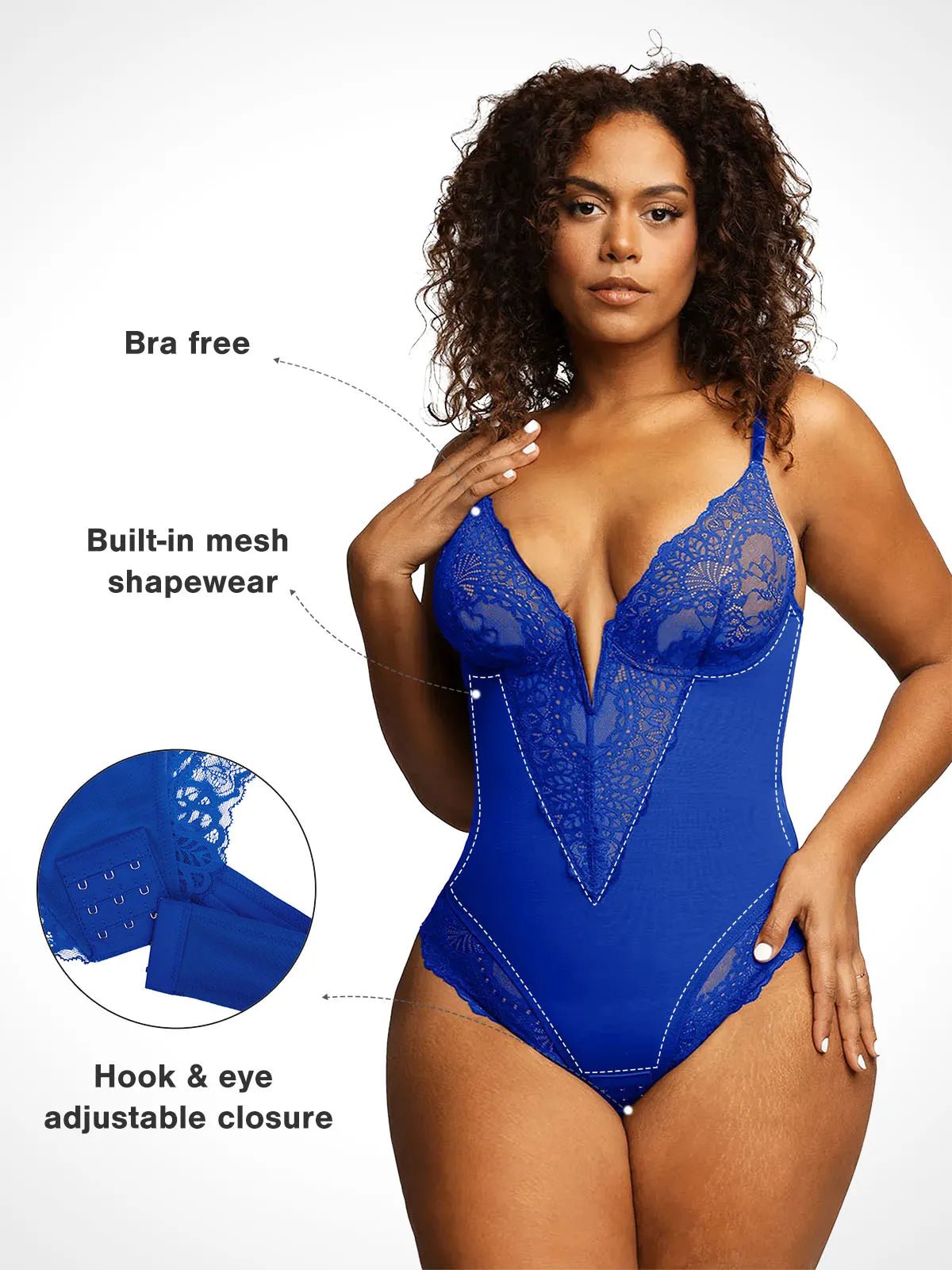 Popilush® Sexy Tops Body Shaper Shapewear Lace Deep V-Neck Sculpting Thong Bodysuit